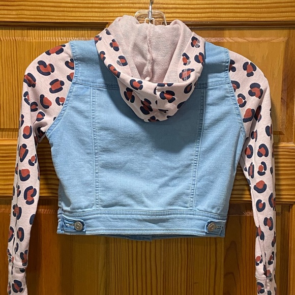 Cat & Jack Denim Coat Sz Small 6/6X Leopard Sleeve - Picture 2 of 13
